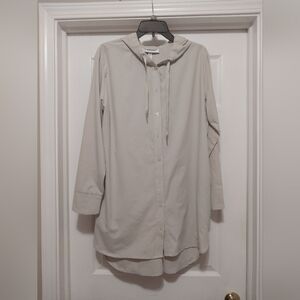 Coolibar UPF 50+‎ Women's Hooded Shirt Long Sleeve Button Front - Size L - Cream